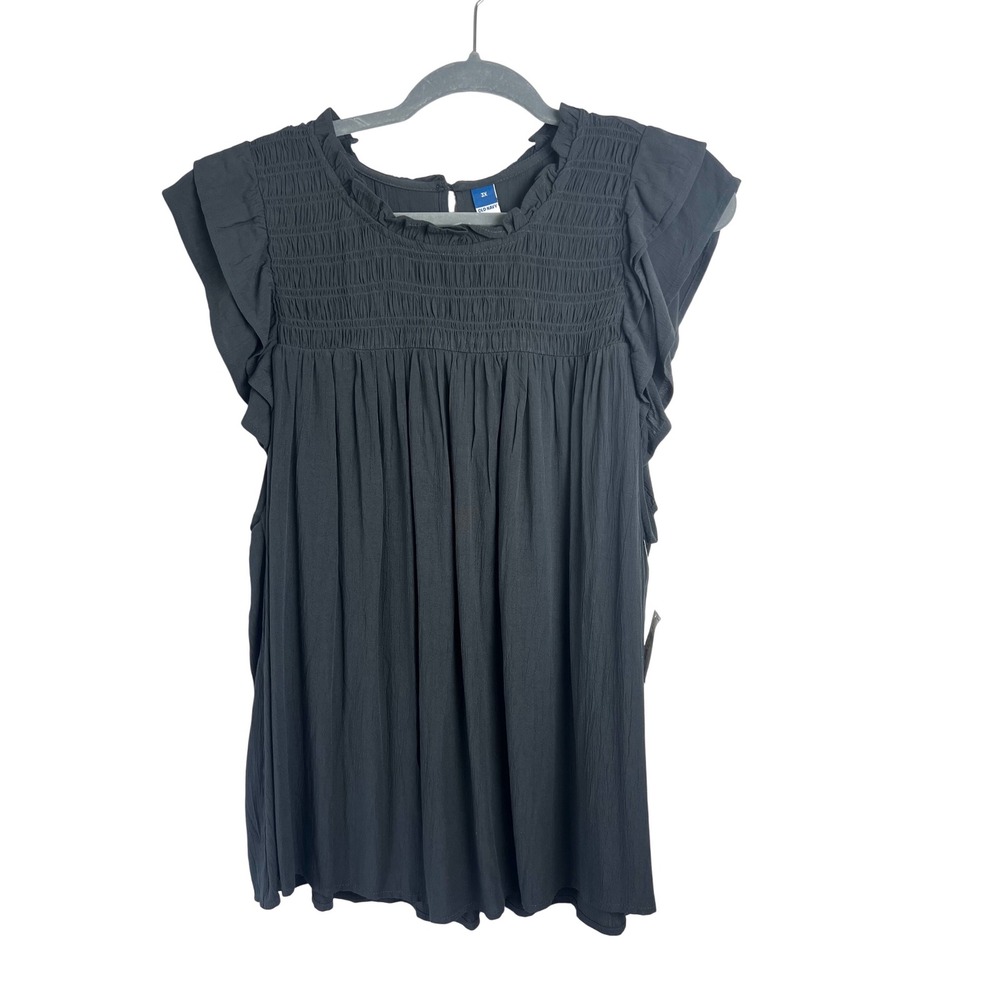 Old Navy Gray Flutter Sleeve‎ Pintuck Blouse Size 3X Plus Crinkle Material NEW